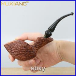 MUXIANG Sandblasted Briar Freehand Pipe Wooden Tobacco Smoking Pipe Ebonite Stem