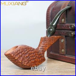 MUXIANG Sandblasted Briar Freehand Pipe Wooden Tobacco Smoking Pipe Ebonite Stem