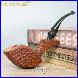 MUXIANG Sandblasted Briar Freehand Pipe Wooden Tobacco Smoking Pipe Ebonite Stem