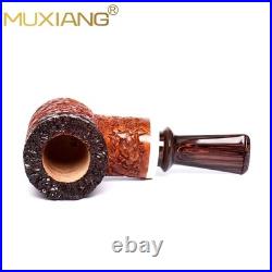 MUXIANG Sandblasted Briar Tobacco Pipe Wooden Smooth Volcano Pipe Ebonite Stem