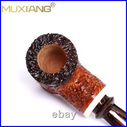 MUXIANG Sandblasted Briar Tobacco Pipe Wooden Smooth Volcano Pipe Ebonite Stem