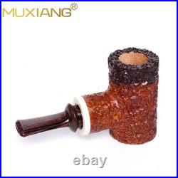 MUXIANG Sandblasted Briar Tobacco Pipe Wooden Smooth Volcano Pipe Ebonite Stem