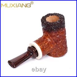 MUXIANG Sandblasted Briar Tobacco Pipe Wooden Smooth Volcano Pipe Ebonite Stem