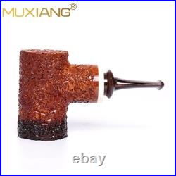 MUXIANG Sandblasted Briar Tobacco Pipe Wooden Smooth Volcano Pipe Ebonite Stem