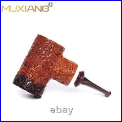 MUXIANG Sandblasted Briar Tobacco Pipe Wooden Smooth Volcano Pipe Ebonite Stem