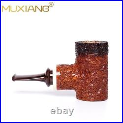 MUXIANG Sandblasted Briar Tobacco Pipe Wooden Smooth Volcano Pipe Ebonite Stem