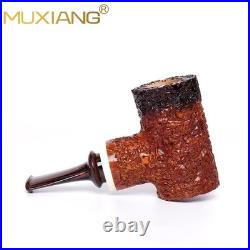MUXIANG Sandblasted Briar Tobacco Pipe Wooden Smooth Volcano Pipe Ebonite Stem