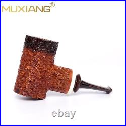 MUXIANG Sandblasted Briar Tobacco Pipe Wooden Smooth Volcano Pipe Ebonite Stem