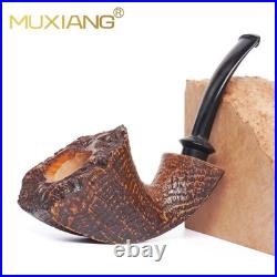 MUXIANG Sandblasted Briar Wooden Horn Tobacco Pipe Ebonite Stem Freehand Pipe