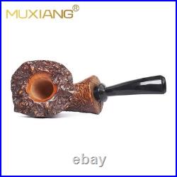MUXIANG Sandblasted Briar Wooden Horn Tobacco Pipe Ebonite Stem Freehand Pipe