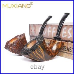 MUXIANG Sandblasted Briar Wooden Horn Tobacco Pipe Ebonite Stem Freehand Pipe