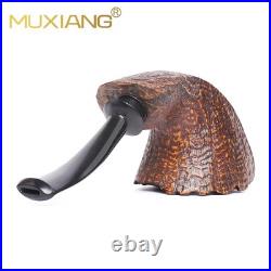 MUXIANG Sandblasted Briar Wooden Horn Tobacco Pipe Ebonite Stem Freehand Pipe