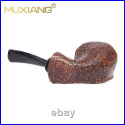 MUXIANG Sandblasted Briar Wooden Horn Tobacco Pipe Ebonite Stem Freehand Pipe