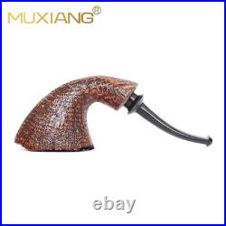 MUXIANG Sandblasted Briar Wooden Horn Tobacco Pipe Ebonite Stem Freehand Pipe