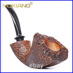 MUXIANG Sandblasted Briar Wooden Horn Tobacco Pipe Ebonite Stem Freehand Pipe
