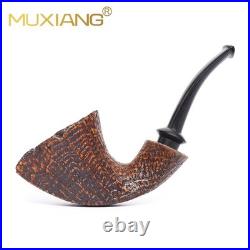 MUXIANG Sandblasted Briar Wooden Horn Tobacco Pipe Ebonite Stem Freehand Pipe