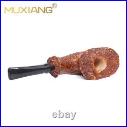 MUXIANG Sandblasted Fleur Pipe Briar Wooden Freehand Tobacco Pipe Ebonite Stem