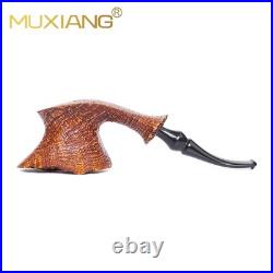 MUXIANG Sandblasted Fleur Pipe Briar Wooden Freehand Tobacco Pipe Ebonite Stem