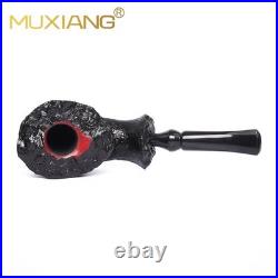 MUXIANG Sandblasted Fleur Pipe Briar Wooden Freehand Tobacco Pipe Ebonite Stem