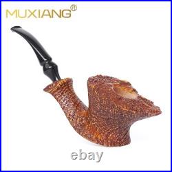 MUXIANG Sandblasted Fleur Pipe Briar Wooden Freehand Tobacco Pipe Ebonite Stem