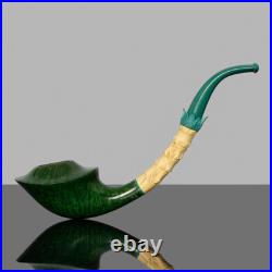 MUXIANG Smooth Briar Freehand Tobacco Pipe Bent Bamboo Vulcanite Stem Wood Pipe