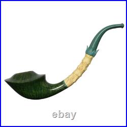 MUXIANG Smooth Briar Freehand Tobacco Pipe Bent Bamboo Vulcanite Stem Wood Pipe