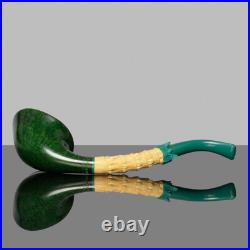 MUXIANG Smooth Briar Freehand Tobacco Pipe Bent Bamboo Vulcanite Stem Wood Pipe