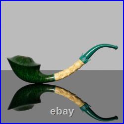 MUXIANG Smooth Briar Freehand Tobacco Pipe Bent Bamboo Vulcanite Stem Wood Pipe
