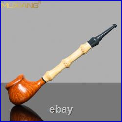 MUXIANG Smooth Briar Freehand Tobacco Pipe Wooden Smoking Pipe Bamboo Stem