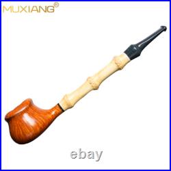 MUXIANG Smooth Briar Freehand Tobacco Pipe Wooden Smoking Pipe Bamboo Stem