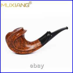 MUXIANG Smooth Briar Horn Pipe Handmade Wooden Freehand Tobacco Pipe Ebonit Stem