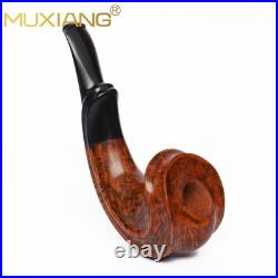 MUXIANG Smooth Briar Horn Pipe Handmade Wooden Freehand Tobacco Pipe Ebonit Stem