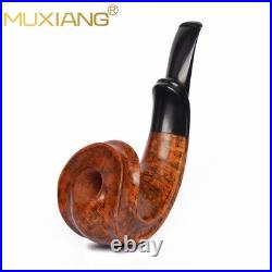 MUXIANG Smooth Briar Horn Pipe Handmade Wooden Freehand Tobacco Pipe Ebonit Stem
