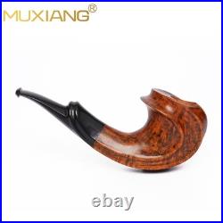 MUXIANG Smooth Briar Horn Pipe Handmade Wooden Freehand Tobacco Pipe Ebonit Stem