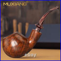 MUXIANG Smooth Briar Tobacco Pipe Handmade Freehand Pipe Bent Vulcanite Stem