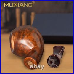 MUXIANG Smooth Briar Tobacco Pipe Handmade Freehand Pipe Bent Vulcanite Stem