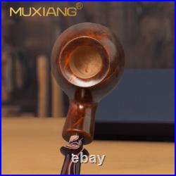 MUXIANG Smooth Briar Tobacco Pipe Handmade Freehand Pipe Bent Vulcanite Stem
