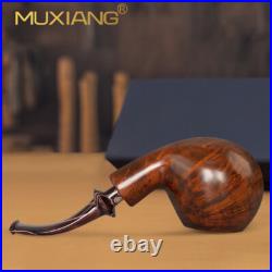 MUXIANG Smooth Briar Tobacco Pipe Handmade Freehand Pipe Bent Vulcanite Stem