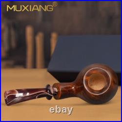 MUXIANG Smooth Briar Tobacco Pipe Handmade Freehand Pipe Bent Vulcanite Stem