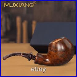 MUXIANG Smooth Briar Tobacco Pipe Handmade Freehand Pipe Bent Vulcanite Stem