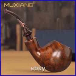MUXIANG Smooth Briar Tobacco Pipe Handmade Freehand Pipe Bent Vulcanite Stem