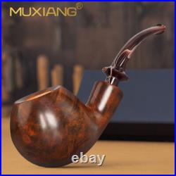 MUXIANG Smooth Briar Tobacco Pipe Handmade Freehand Pipe Bent Vulcanite Stem