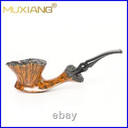 MUXIANG Smooth Fleur Pipe Briar Wooden Freehand Tobacco Pipe Bent Ebonite Stem