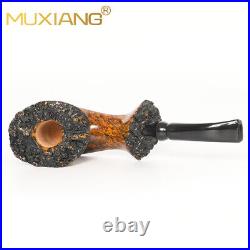MUXIANG Smooth Fleur Pipe Briar Wooden Freehand Tobacco Pipe Bent Ebonite Stem
