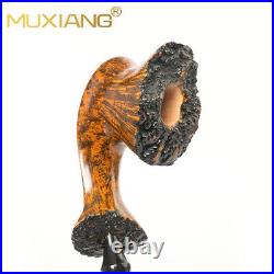 MUXIANG Smooth Fleur Pipe Briar Wooden Freehand Tobacco Pipe Bent Ebonite Stem