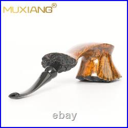 MUXIANG Smooth Fleur Pipe Briar Wooden Freehand Tobacco Pipe Bent Ebonite Stem