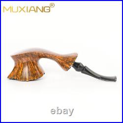 MUXIANG Smooth Fleur Pipe Briar Wooden Freehand Tobacco Pipe Bent Ebonite Stem