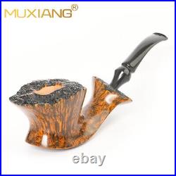 MUXIANG Smooth Fleur Pipe Briar Wooden Freehand Tobacco Pipe Bent Ebonite Stem