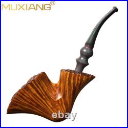MUXIANG Smooth Fleur Pipe Briar Wooden Tobacco Pipe Vulcanite Stem Freehand Pipe