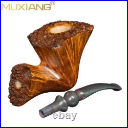 MUXIANG Smooth Fleur Pipe Briar Wooden Tobacco Pipe Vulcanite Stem Freehand Pipe